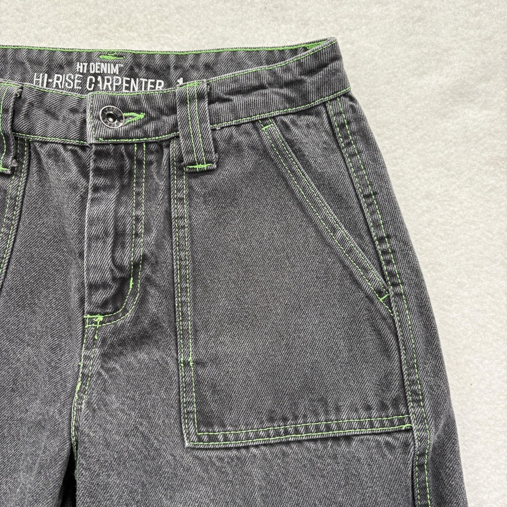 Hot Topic Denim Jeans Womens 1 Black Hi Rise Carpenter Cargo Utility Grunge Y2K - Picture 3 of 12
